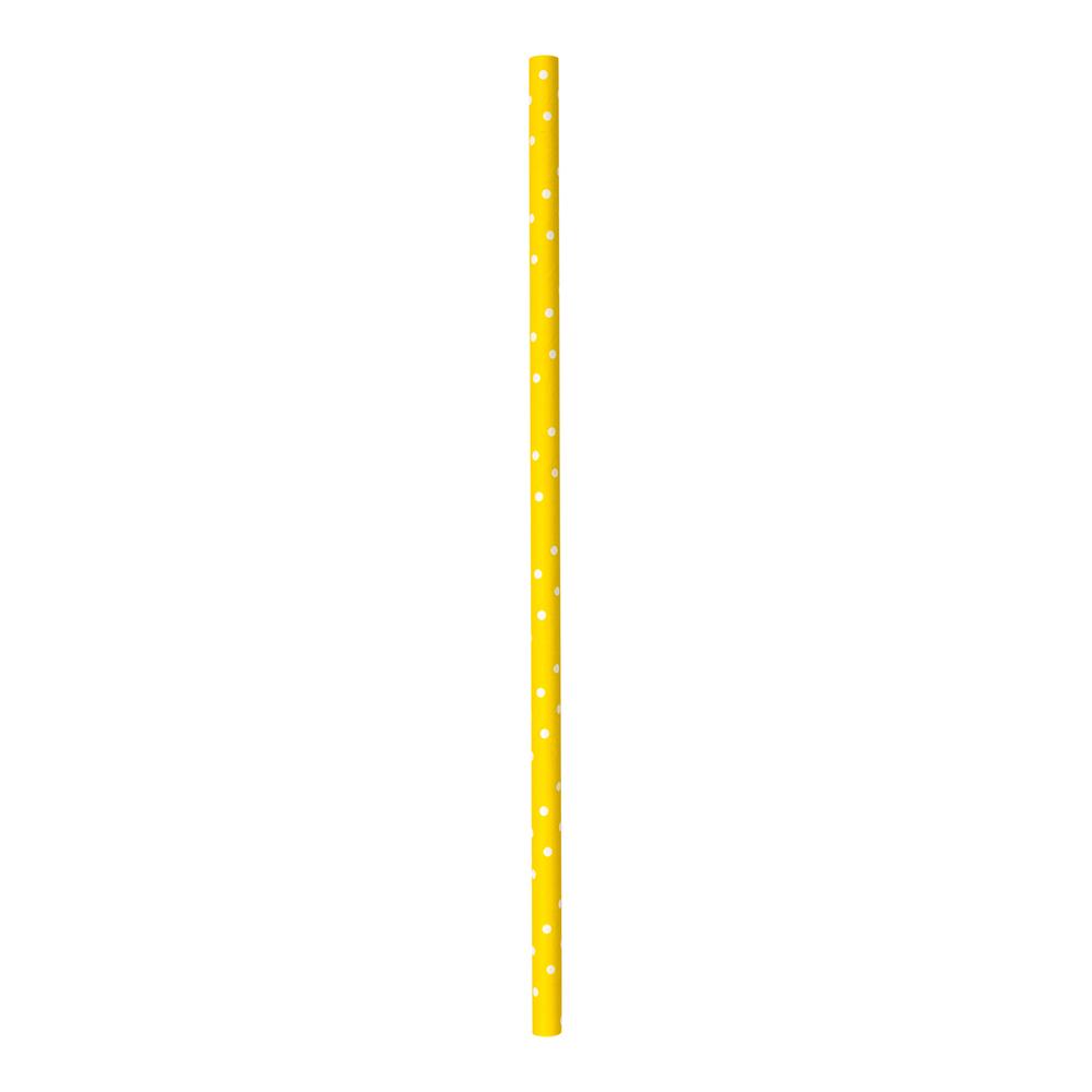 Yellow Paper Straw - Polka Dots, Biodegradable, 6mm - 7 3/4" - 100 count box - www.ecoware.ae                               